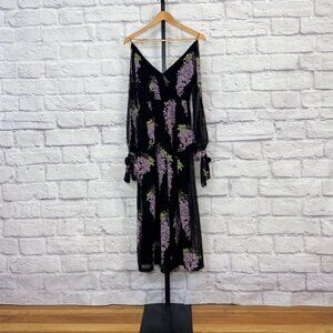 ASOS Sheer Black Lilac Print Wide Leg Cropped Jumpsuit